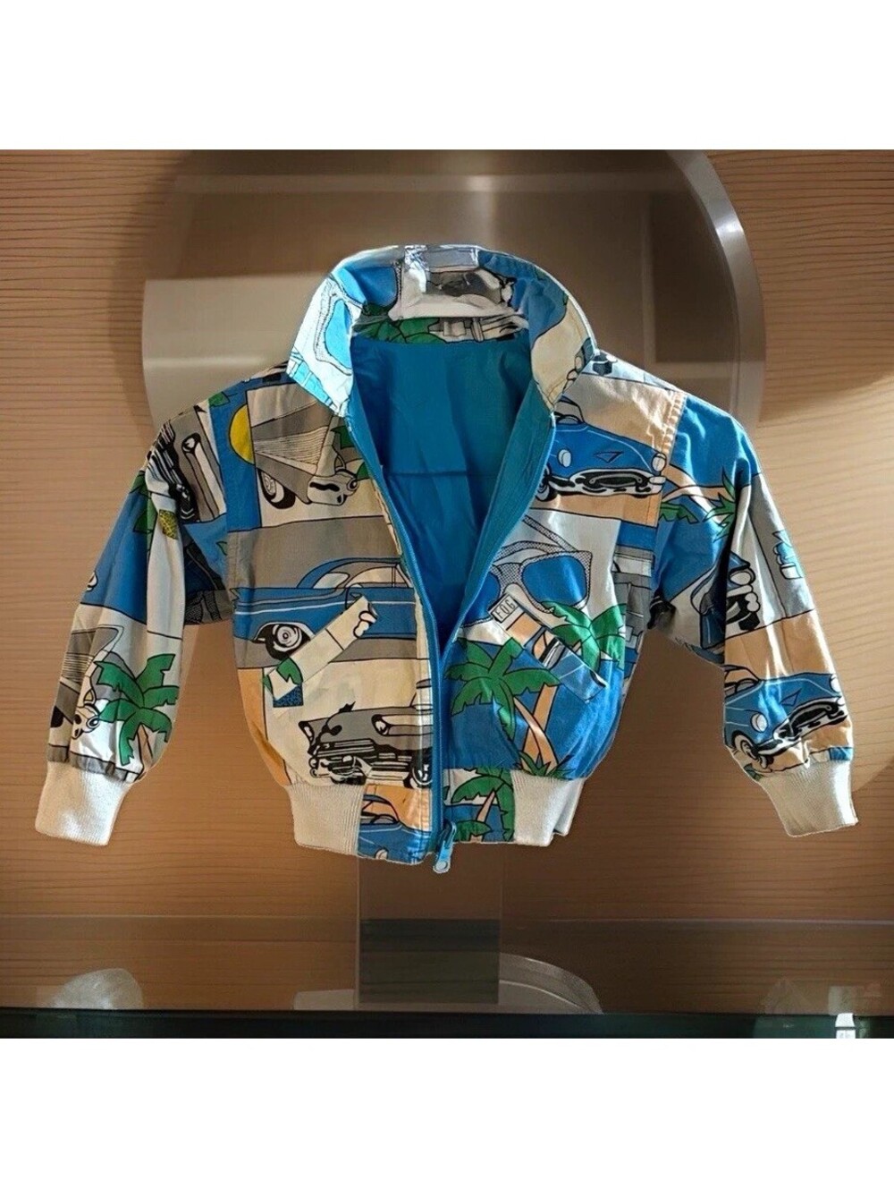 Vintage London Fog Kids 4 Reversible Jacket Cars Palm Trees 80s 90s Bomber